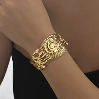 Stainless Steel Ocean Series Cuff Bracelet Women 18K Gold Plated Sun Relief Open Bangle Boho Vintage Beach Jewelry Hypoallergenic