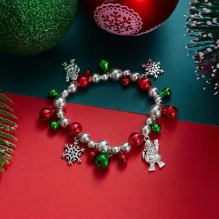 Christmas Red Green Bell Beaded Bracelet for Holiday Party