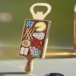 Christmas Cutting Board Bottle Opener, Enamel Alloy Beer Opener with Gold Plated Edge, Creative Kitchen Decor Gift