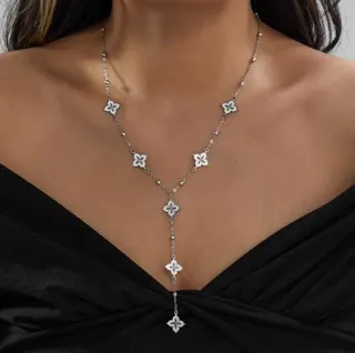 Luxury Hollow Four-Leaf Clover Necklace, Stainless Steel Tarnish-Free, French Minimalist Beaded Pendant Chain for Women, 45+5cm