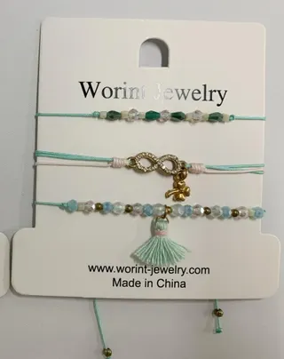 Mint Green Beaded Bracelet with Infinity Charm, Bear Pendant & Tassel - Sweet Girl Style Handmade Bead Bracelet