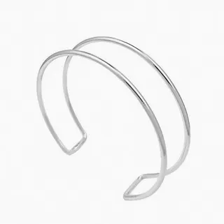 Geometric Double Layer Adjustable Cuff Bangle, Silver Alloy Plated Minimalist Open Arm Ring for Women, 8cm