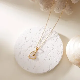 Stainless Steel Heart Necklace Black Acrylic Pendant 18K Gold Plated Choker Chain Minimalist Women Jewelry Tassel 40+5cm