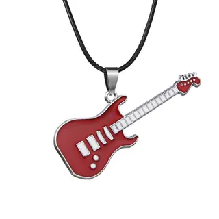 Stainless Steel Guitar Pendant Necklace, Silver Mirror Polish with Black Leather Cord, Adjustable 32+5cm, Rock Street Style Jewelry for Men & Women, Music Lover Gift