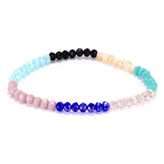 Multicolor Crystal Bead Stretch Bracelet - Faceted Round Beads, Macaron Candy Colors, Elastic No-Adjust Wristband, 18cm, Girlish Layering Jewelry