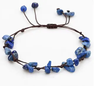 Lapis Lazuli Stone Bracelet - Adjustable Braided Cord Beaded Wristband, Boho Natural Gemstone Handmade Jewelry, 16-32cm, Gift for Women