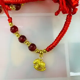 Horse Year Red String Bracelet with Gold Rocking Horse Charm, Handwoven Lucky Red Rope Bracelet, Adjustable 6-25cm, Chinese Zodiac Gift for Men Women