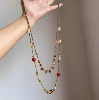 Vintage Bohemian Double Layer Beaded Long Necklace - Resin Water Drop Gourd Flower Statement Sweater Chain 76cm Layered Jewelry