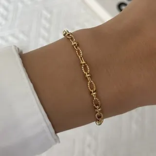 Gold Sequin Scale Pattern Bracelet - Stainless Steel 18K Gold Plated, Adjustable 17+5cm, Hypoallergenic Shimmering Chain for Women