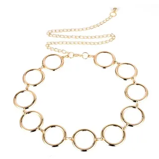 Gold Round Ring Waist Chain for Women, 18K Gold Plated Alloy Adjustable Belt Chain, Minimalist Luxury Body Chain ~125cm