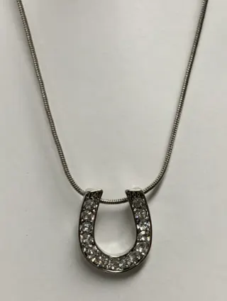Luxury Rhinestone Horseshoe U-Shape Pendant Necklace, Alloy Silver Plated, Minimalist French Style Clavicle Chain for Women