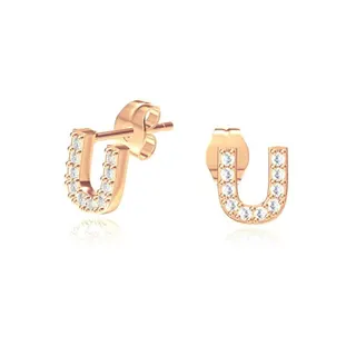 Rose Gold Letter U Earrings - Cubic Zirconia Paved Initial Stud Earrings for Women, Minimalist Geometric Jewelry, 1 Pair