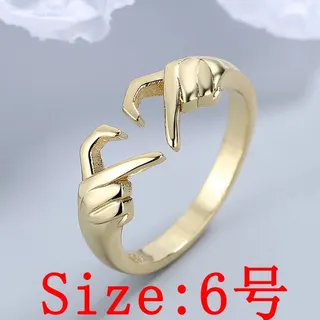 Gold Plated Couple Heart-Hand Ring, Open Adjustable Finger Ring, 18K Gold Electroplated Alloy, Cute OK Gesture Jewelry for Women, Size 9