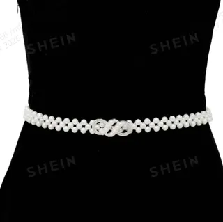 Women Pearl Waist Chain Belt, Korean Style Rhinestone Woven Buckle, Multi-Row Imitation Pearl Decorative Waistband 67cm, Wedding Dress Accessory