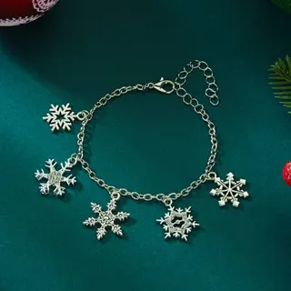 Christmas Snowflake Charm Bracelet Gold Alloy with Rhinestones, Multi-Pendant Adjustable Chain, Festive Gift for Women