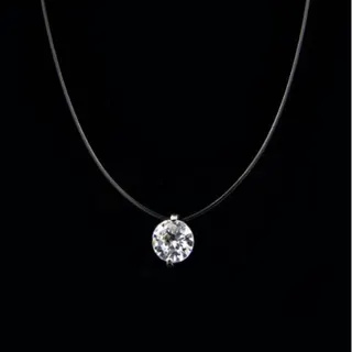 Light Luxury Zircon Pendant Necklace for Women, Thin Fishline Choker Chain, Blue/White Single Stone 8-Heart Cut, 40+5cm Adjustable, Minimalist Daily Jewelry