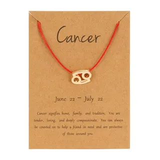 Cancer Zodiac Sign Necklace, Red String Chain with Hollow Gold-Plated Alloy Cancer Symbol Pendant, Adjustable 18-32cm, Gift Card Packaging, Birthday Gift for Women