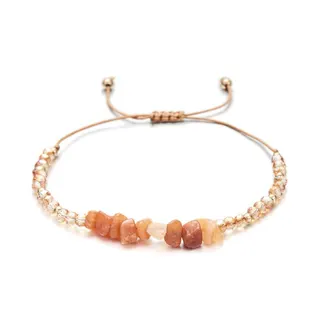 Natural Stone Chip Bead Bracelet for Women, Pink Handmade Stretchy Adjustable Beaded Bracelet, Delicate Minimalist Stackable Jewelry