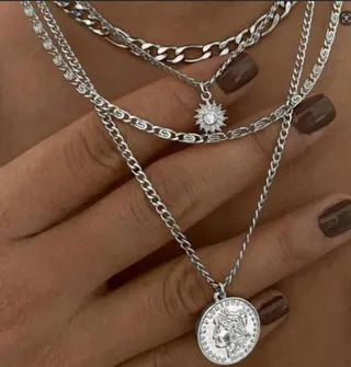 Vintage Multi-Layer Chain Necklace, White Gold Alloy Coin Medallion Pendant with Star Zircon, Boho Stackable Long Collar Necklace for Women