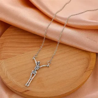 Halloween Skull Cross Necklace, Gothic Dark Skeleton Pendant Chain, Silver Alloy 45+5cm Punk Jewelry for Women