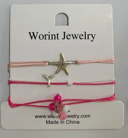 Worint Pink Beaded Bracelet with Starfish Charm, Sweet Ocean-Style Elastic String Hand Chain for Women Girls