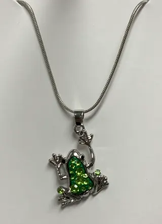 Cute Frog Pendant Necklace, Alloy Silver Plated with Green Enamel & Bead Accents, Snake Chain, Unique Statement Jewelry Gift for Women