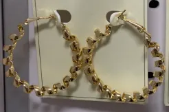Gold Chunky Hoop Earrings - 18K Gold Plated Alloy Chain-Link Large Hoops, Vintage Statement Earrings for Women