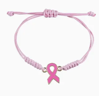 Pink Ribbon Breast Cancer Awareness Bracelet, Adjustable Handmade Braided Cord with Alloy Enamel Charm, 16-32cm, Women's Health Gift for Mom & Friends