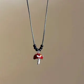 Red Enamel Mushroom Necklace for Women, Cute Forest Fairy Fly Agaric Pendant, Adjustable Alloy Chain 68cm, Vintage Boho Jewelry Gift