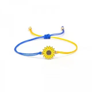 Sunflower Woven Bracelet, Adjustable Blue & Yellow Cord with Alloy Sunflower Charm, Summer Boho Girl Jewelry, 1pc
