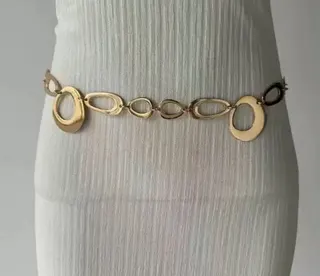 Silver Metal Circle Waist Chain Belt - Minimalist Y2K Geometric Link Body Chain, Adjustable 70-120cm, Mirror Polished Plated, Low-Rise Jeans Outfit Accessory