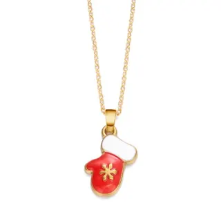 Christmas Mitten Snowflake Pendant Necklace, 18K Gold Plated Stainless Steel Enamel Drop, 45+5cm Adjustable Clavicle Chain, Festive Gift for Women