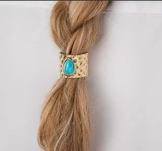 Vintage Boho Flower Hair Clip - Gold Alloy with Turquoise Stone, Ethnic Braided Hair Accessory for Wedding & Vacation