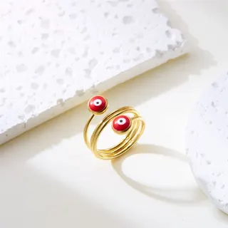 Evil Eye Ring Women, Vintage Boho Double Band Evil Eye Ring, 18K Gold Plated Alloy Red Eye Protection Ring, Statement Stackable Jewelry Gift