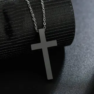 Matte Black Cross Necklace Stainless Steel, Laser Engraving Customizable, Unisex Minimalist Latin Cross Pendant, 45+5cm Adjustable Chain, Tarnish Free Hypoallergenic