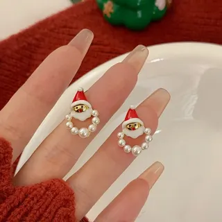 Christmas Hat & Mitten Asymmetric Earrings, Red Enamel Pearl Snowflake Studs, Gold Plated Alloy Holiday Earrings for Women, Christmas Gift Pair
