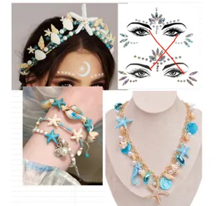 Ocean Jewelry Set - Seashell Starfish Headband Necklace Bracelet Earrings, Alloy & Resin Boho Beach Wedding Bridesmaid Accessories, 1 Set