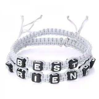 Pink Woven Friendship Bracelet - Handmade Acrylic Letter Beads 'Best Friends' Adjustable Cotton String Bracelet, 2 Pack, Cute Gift for Girls