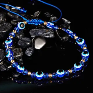 Red Evil Eye Beaded Bracelet, Adjustable Drawstring Crystal & Resin 6mm Round Beads, Boho Protective Charm Handmade String Bracelet for Women
