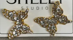 Butterfly Crystal Drop Earrings, 18K Gold Plated Alloy, Rhinestone Inlay, French Vintage Statement Earrings for Women, Bridal Party Jewelry