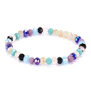 Multicolor Faceted Crystal Bead Stretch Bracelet for Women, Elastic No-Clasp Charm Bangle, 18cm Pastel Mix, Everyday Layering Jewelry Gift