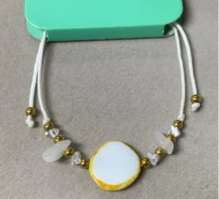 Minimalist White Beaded Bracelet with Gold Accents & Natural Stone, Adjustable Cord Hand Chain for Women