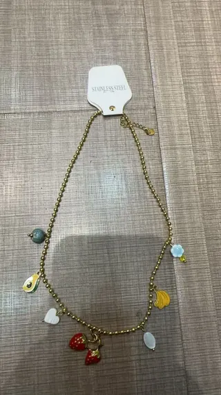 Avocado Strawberry Chain Necklace - Alloy Enamel Multi-Charm Pendant Necklace, Silver Adjustable 40+5cm, Cute Fruit Beaded Collar Necklace for Women