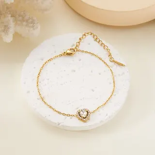 Stainless Steel Zircon Bracelet for Women, 18K Gold Plated Round Cubic Zirconia Micro-Pavé Chain Bracelet, Adjustable 17+5cm with Lobster Clasp, Elegant Gift for Her