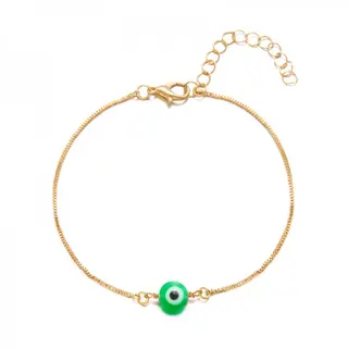 Green Evil Eye Bracelet for Women, 18K Gold Plated Alloy Fine Chain, Adjustable 16+5cm Evil Eye Charm Bracelet, Lucky Protection Jewelry Gift