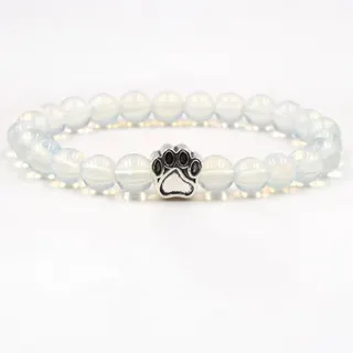 Opal Dog Paw Elastic Bracelet 8mm Natural Stone Beads with Alloy Paw Charm, 7-Chakra Series, 19cm Stretch Hand String for Women