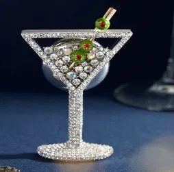Christmas Martini Glass Bottle Opener, Rhinestone Inlaid Alloy Wine Opener with Olive Branch Accent, Elegant Holiday Table Decor & Gift