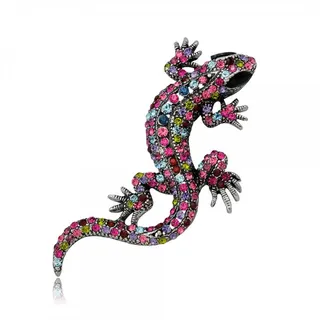 Luxury Vintage Lizard Brooch, Multicolor Rhinestone Animal Pin, Eco Zinc Alloy Antique Silver Plated, Statement Suit Blazer Accessory