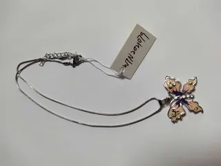 Butterfly Necklace for Women, Enamel & Zircon Butterfly Pendant on Snake Chain, Adjustable 40+5cm, Silver Plated Alloy, Sweet Elegant Clavicle Chain