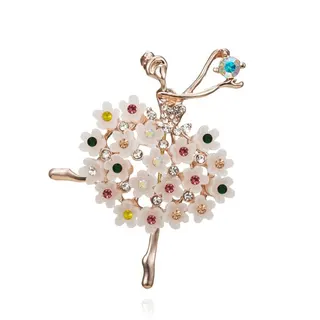 Dancing Girl Flower Skirt Rhinestone Brooch - Rose Gold Alloy Ballet Lady Pin with Multicolor Crystal & Opal Accent, Elegant Lapel Brooch for Coat Dress, 5.5x4.5cm Gift for Her